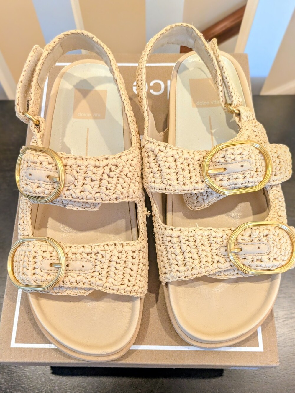Dolce Vita NATURAL KNIT Women's Starla Crochet Sandals Size 8 - Picture 3 of 10